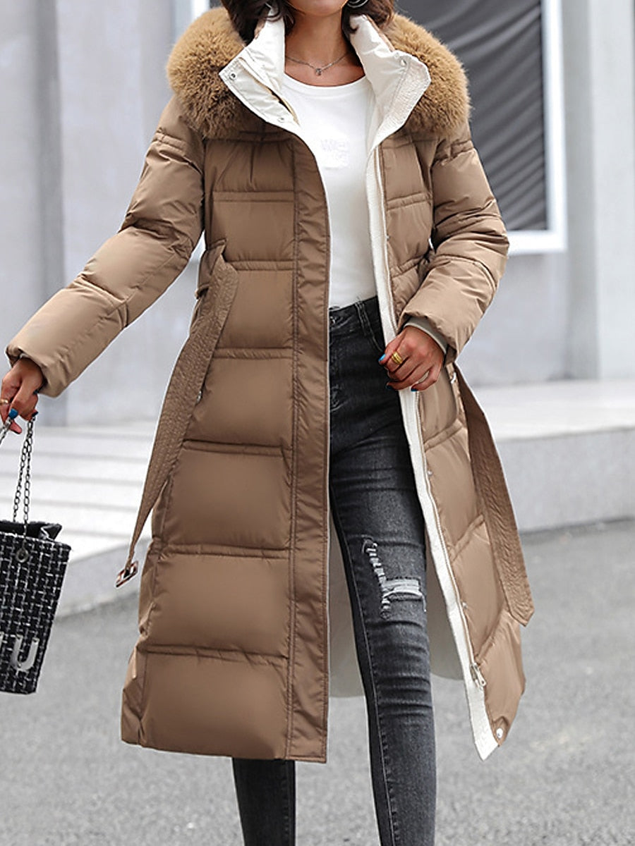 Grace | Effortless Hooded Fur Trim Long Puffer Jacket
