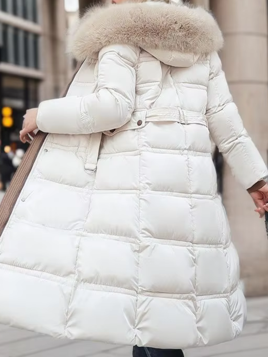 Grace | Effortless Hooded Fur Trim Long Puffer Jacket