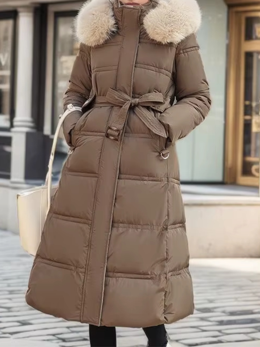 Grace | Effortless Hooded Fur Trim Long Puffer Jacket
