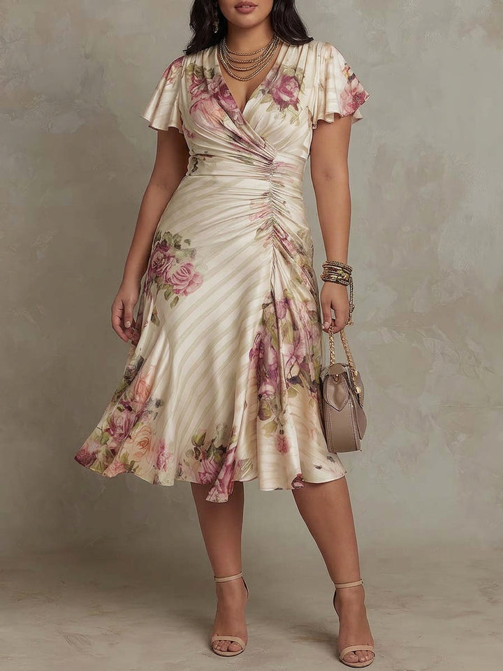 Grace | Refined Floral Wrap Midi Party Dress for Women