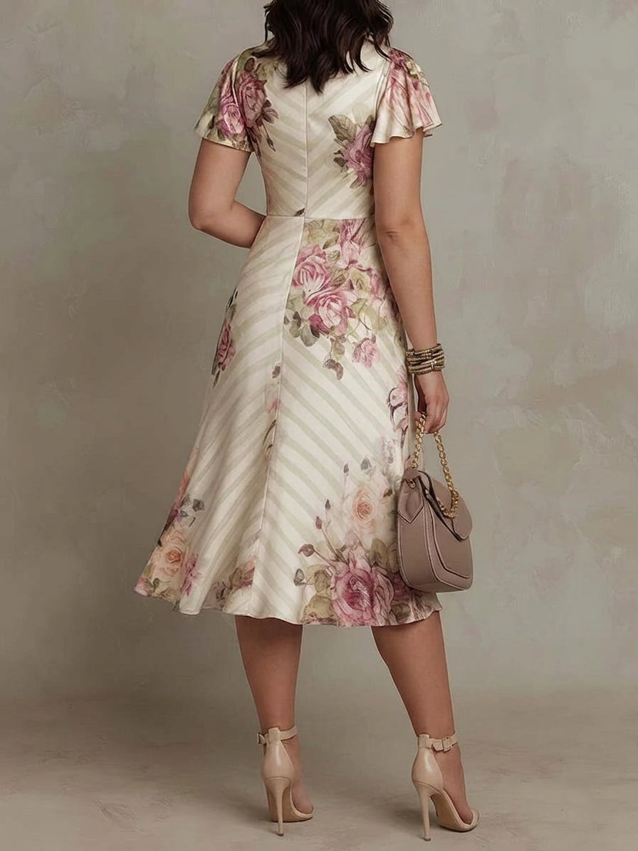 Grace | Refined Floral Wrap Midi Party Dress for Women