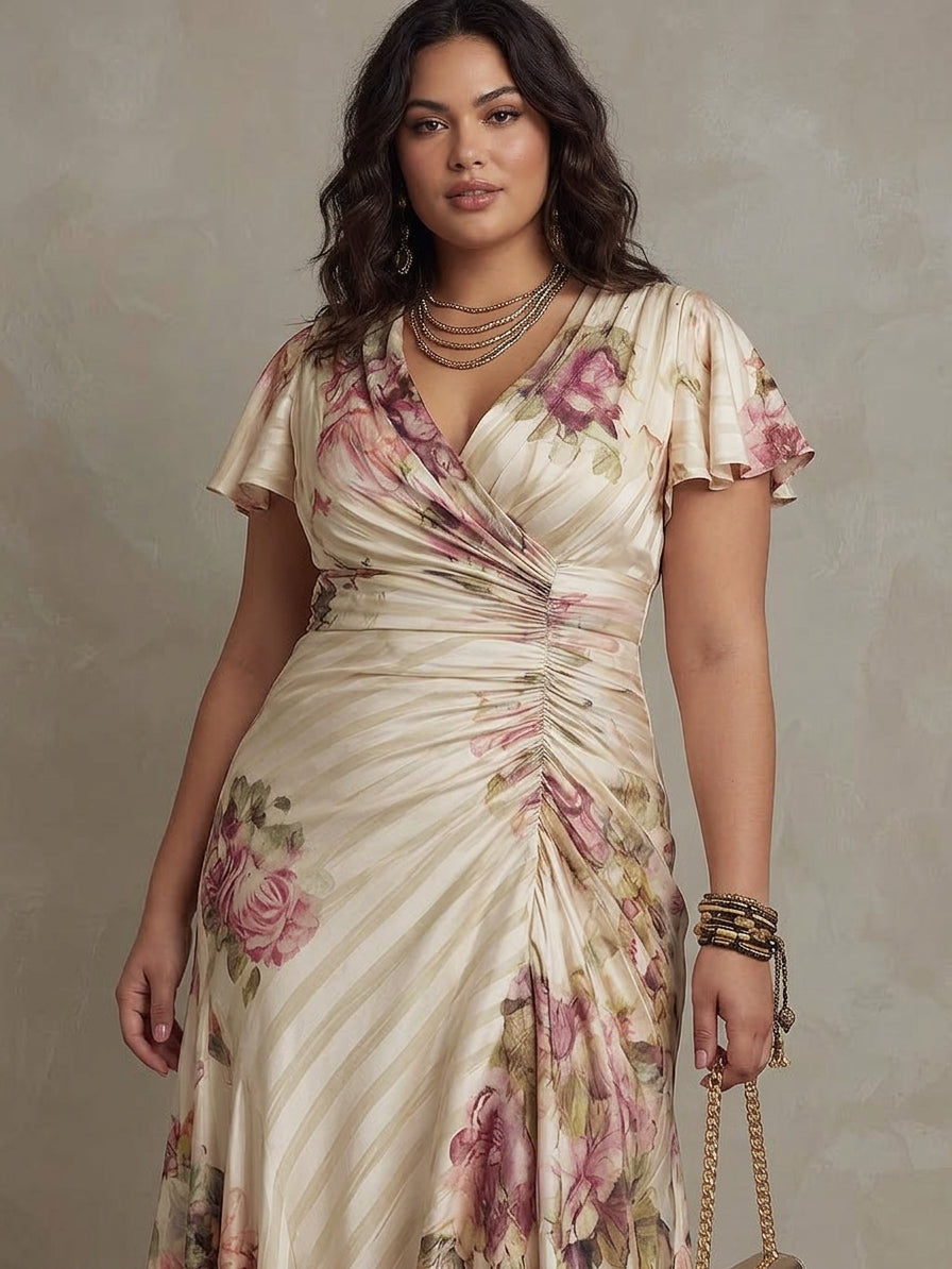 Grace | Refined Floral Wrap Midi Party Dress for Women