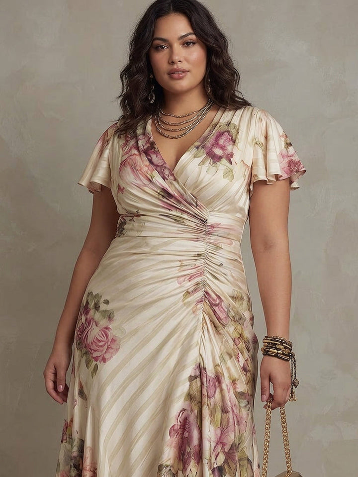 Grace | Refined Floral Wrap Midi Party Dress for Women