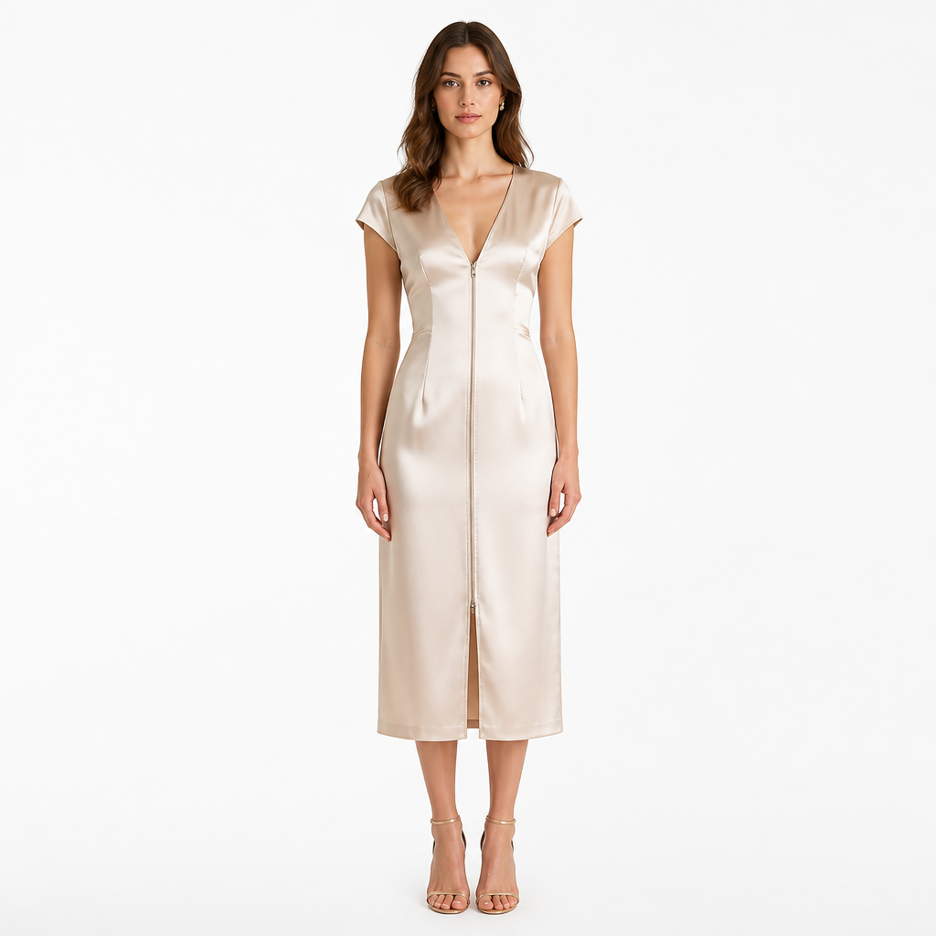Grace | Sophisticated Satin V-Neck Christmas Dress Midi