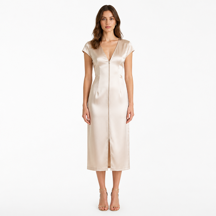 Grace | Sophisticated Satin V-Neck Christmas Dress Midi