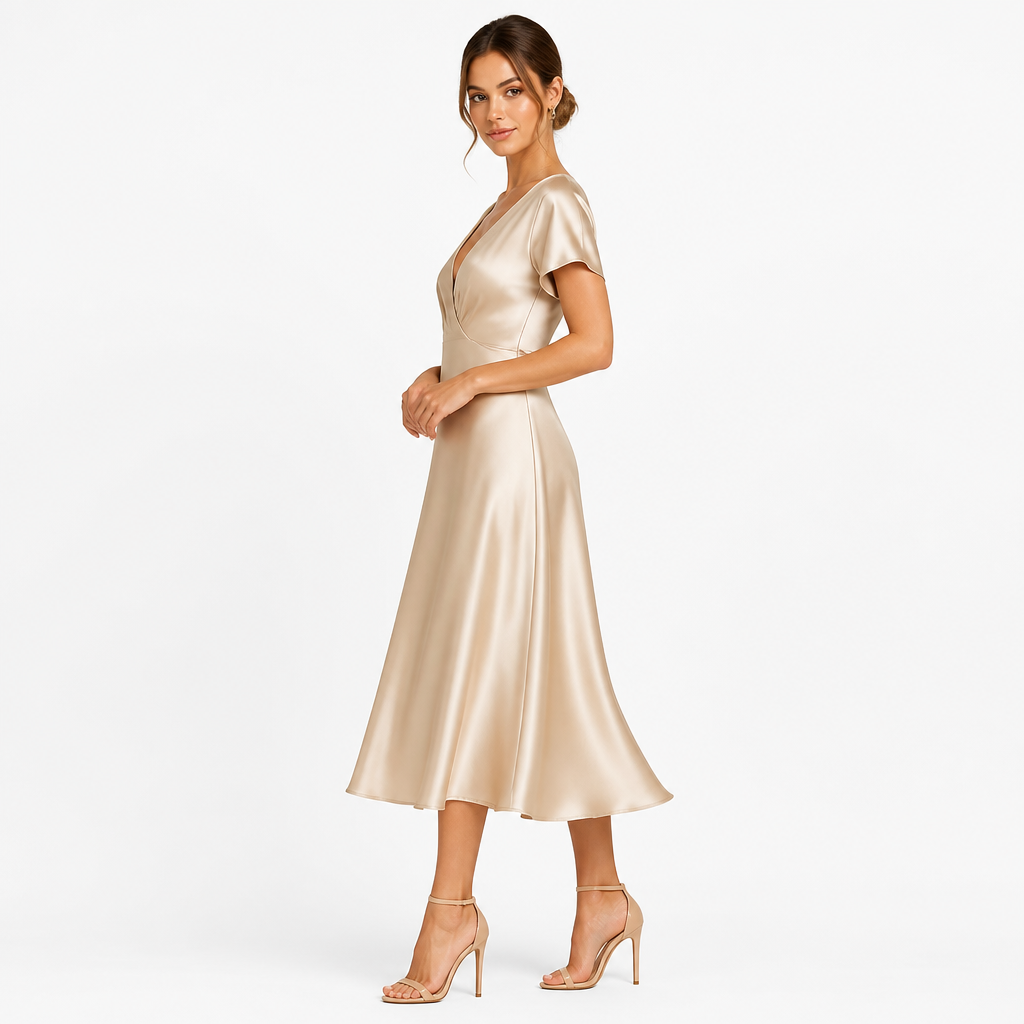 Grace | Sophisticated Satin V-Neck Christmas Dress Midi