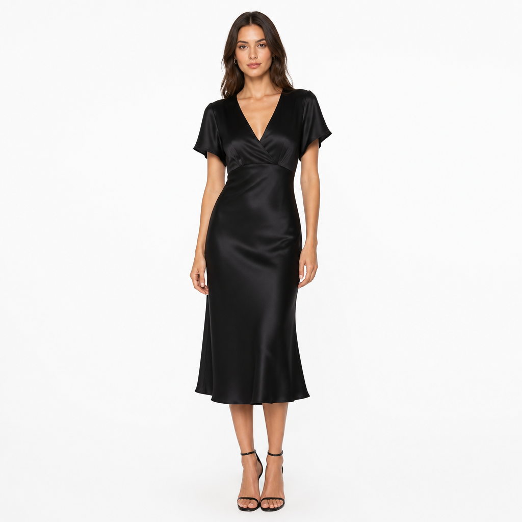 Grace | Sophisticated Satin V-Neck Christmas Dress Midi