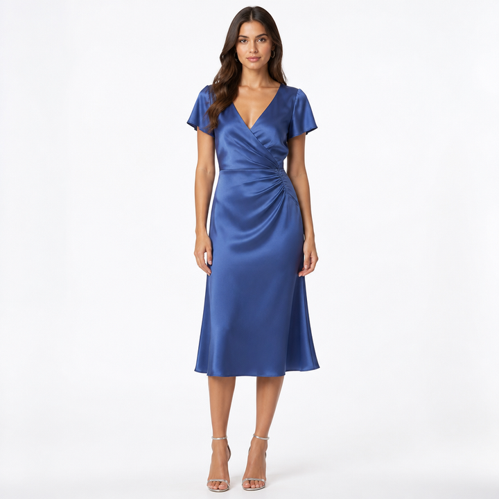 Grace | Sophisticated Satin V-Neck Christmas Dress Midi