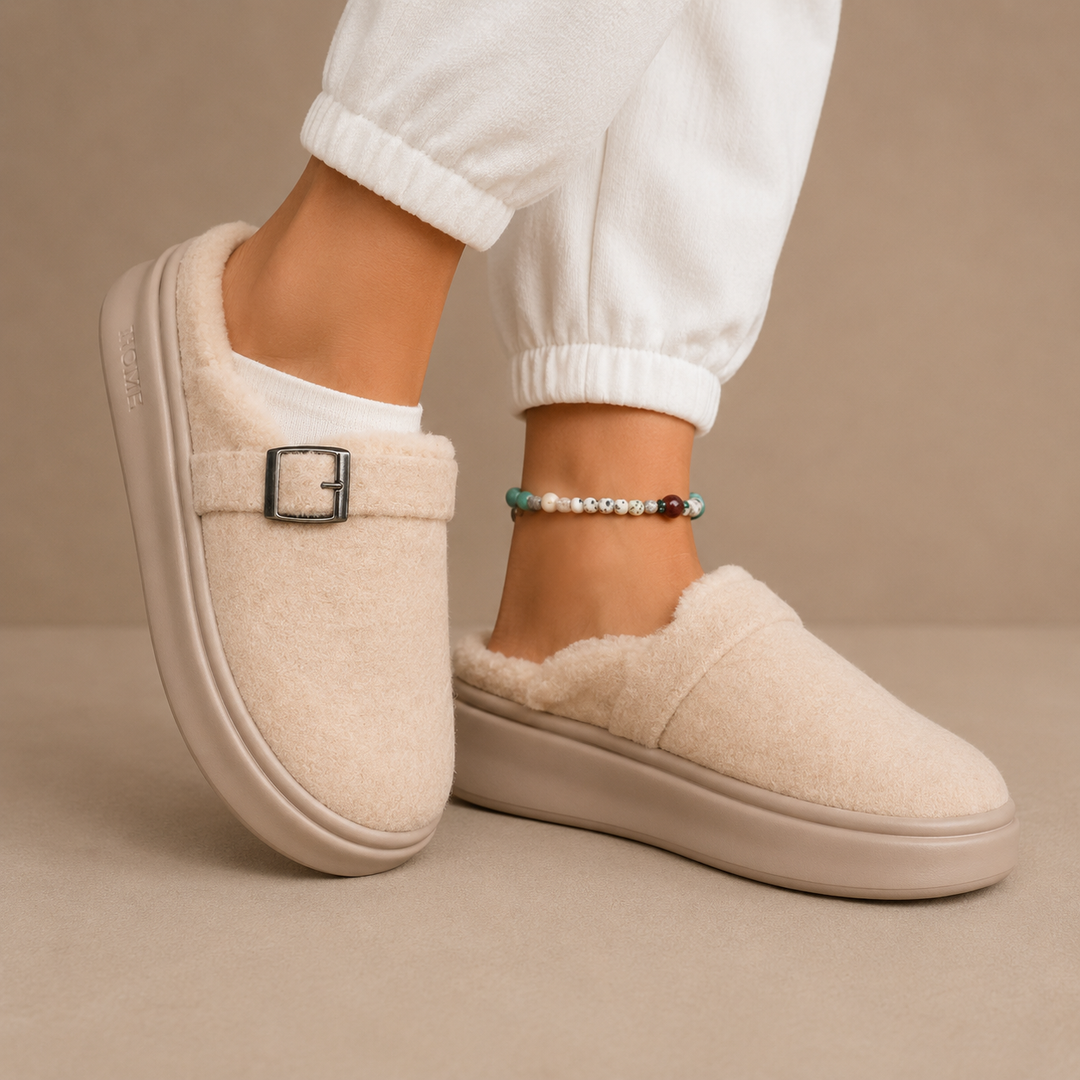Hallie | Sophisticated Platform Buckle Fleece Slippers