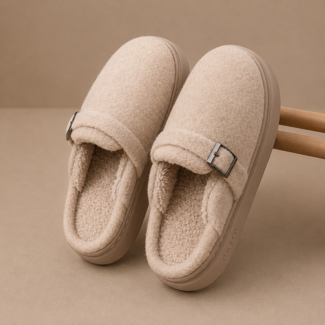 Hallie | Sophisticated Platform Buckle Fleece Slippers