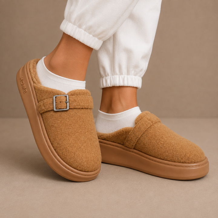 Hallie | Sophisticated Platform Buckle Fleece Slippers
