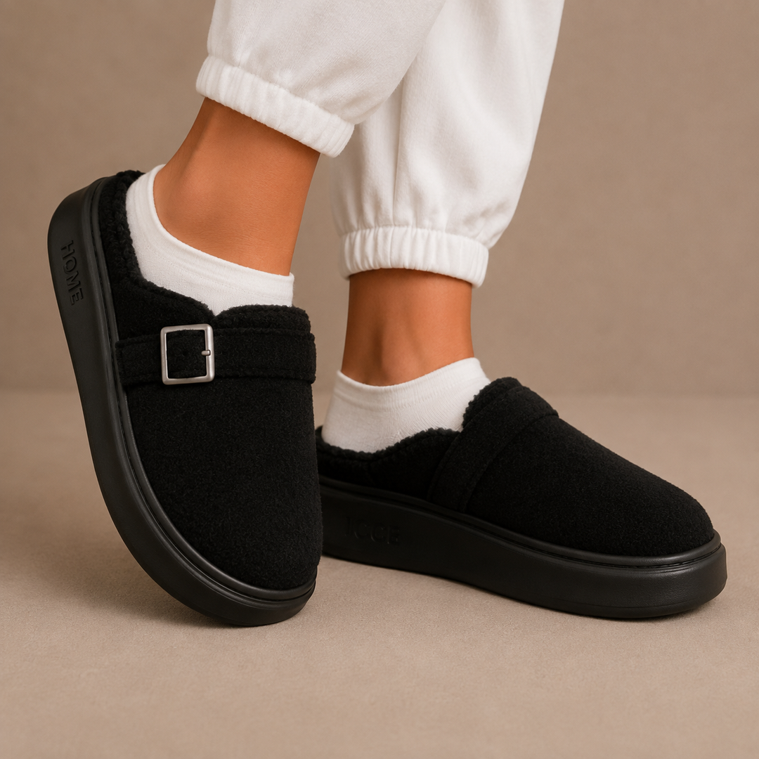 Hallie | Sophisticated Platform Buckle Fleece Slippers