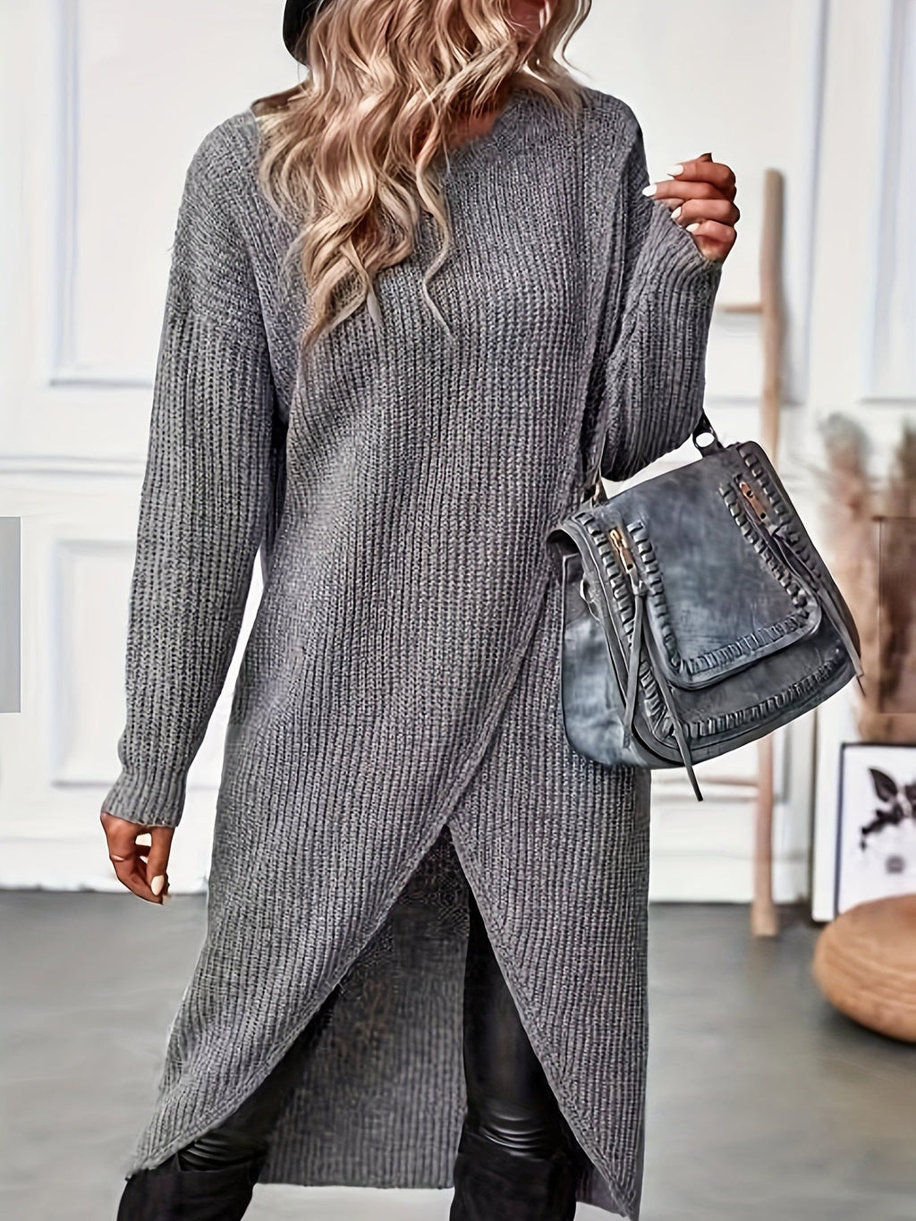 Harper | Cosy Wrap Front Knit Jumper Dress