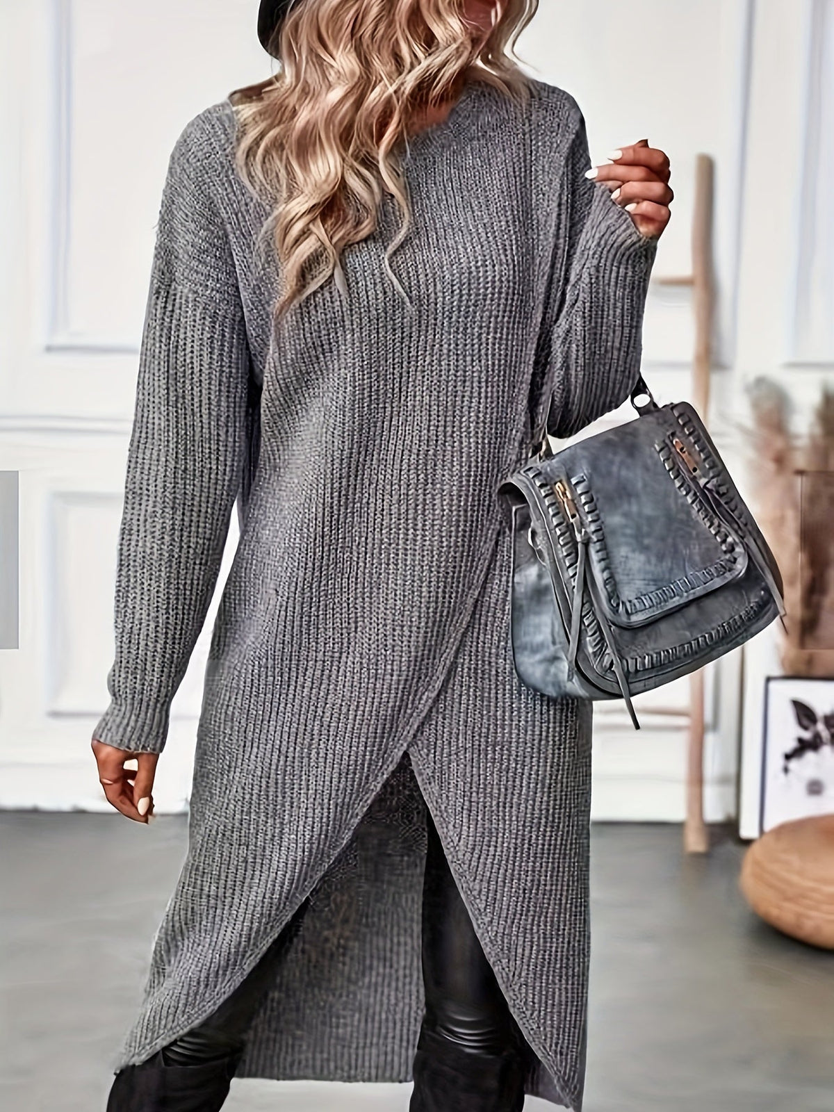 Harper | Cosy Wrap Front Knit Jumper Dress