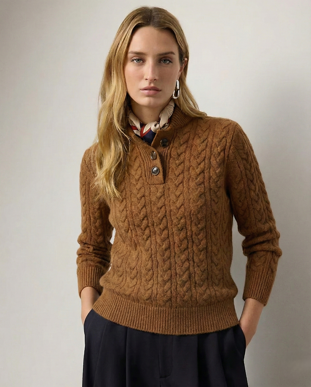 Harriet | Chic Cable Knit Button Neck Womens Jumpers
