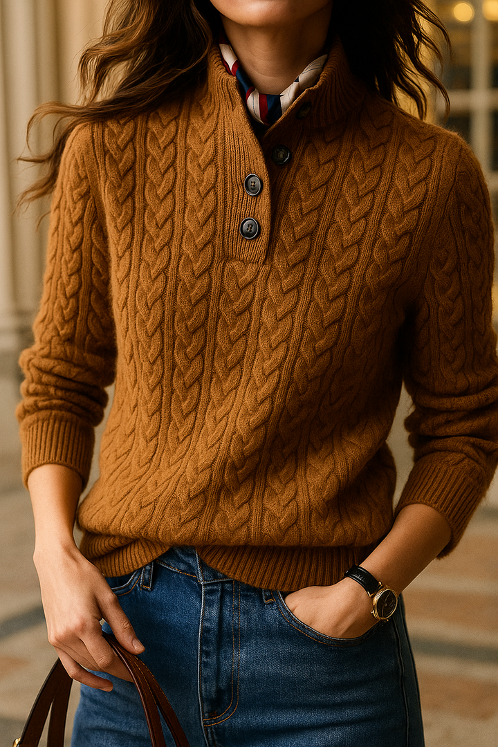 Harriet | Chic Cable Knit Button Neck Womens Jumpers