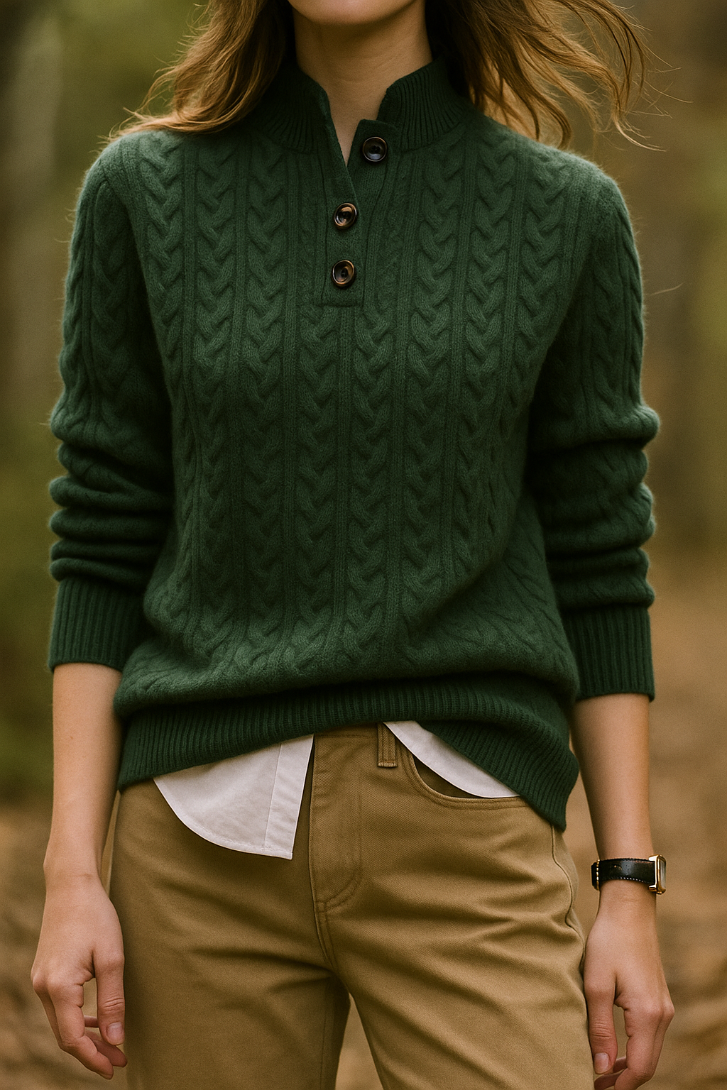 Harriet | Chic Cable Knit Button Neck Womens Jumpers
