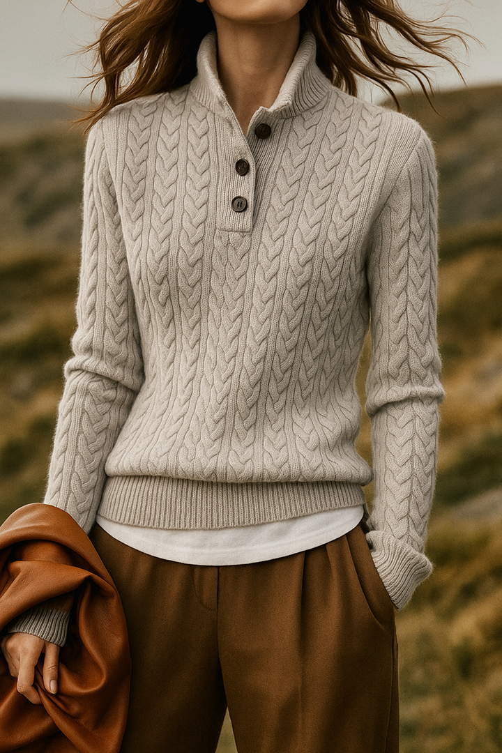 Harriet | Chic Cable Knit Button Neck Womens Jumpers