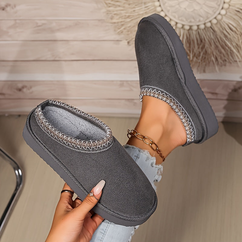 Harriet | Cosy Embroidered Trim Platform Womens Slippers