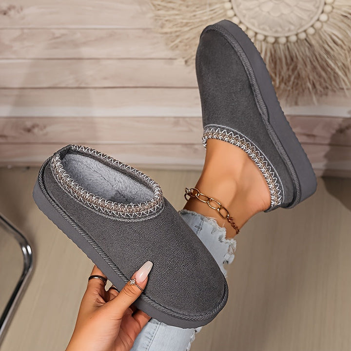 Harriet | Cosy Embroidered Trim Platform Womens Slippers