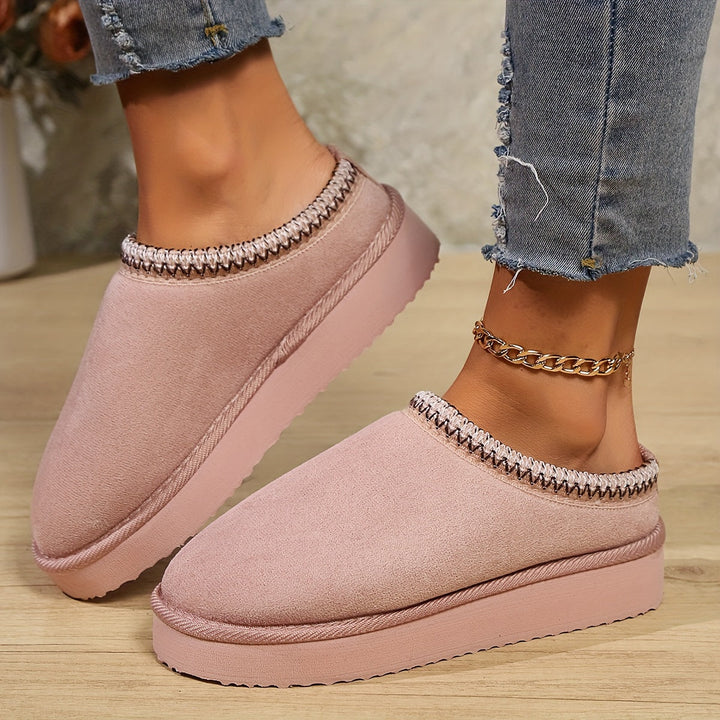 Harriet | Cosy Embroidered Trim Platform Womens Slippers