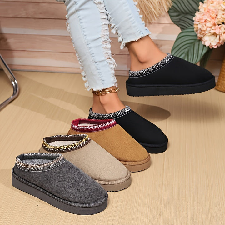Harriet | Cosy Embroidered Trim Platform Womens Slippers