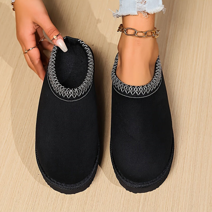 Harriet | Cosy Embroidered Trim Platform Womens Slippers