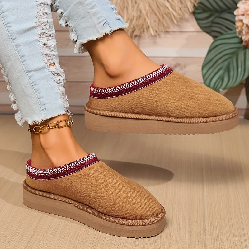 Harriet | Cosy Embroidered Trim Platform Womens Slippers