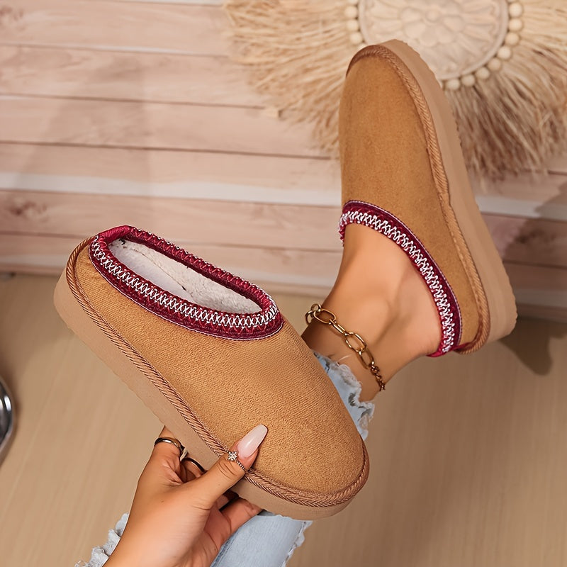 Harriet | Cosy Embroidered Trim Platform Womens Slippers