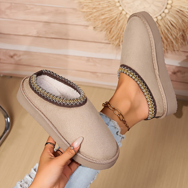 Harriet | Cosy Embroidered Trim Platform Womens Slippers