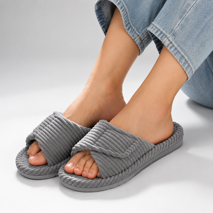 Harriet | Cosy Ribbed Open Toe Womens Slippers