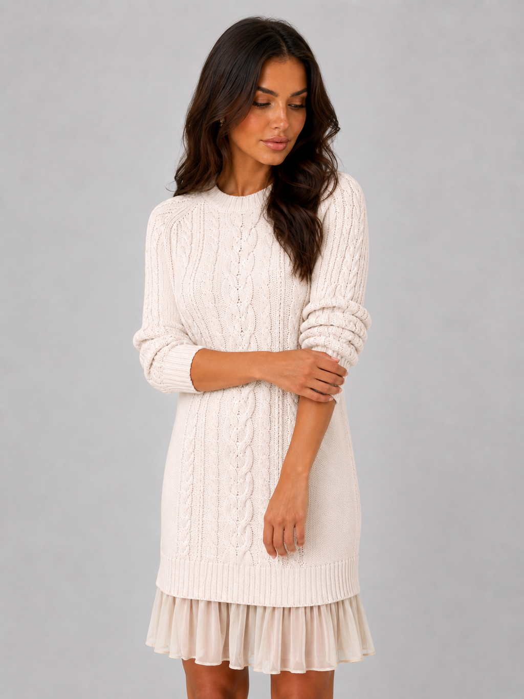 Harriet | Timeless Cable Knit Pleated Hem Winter Dress