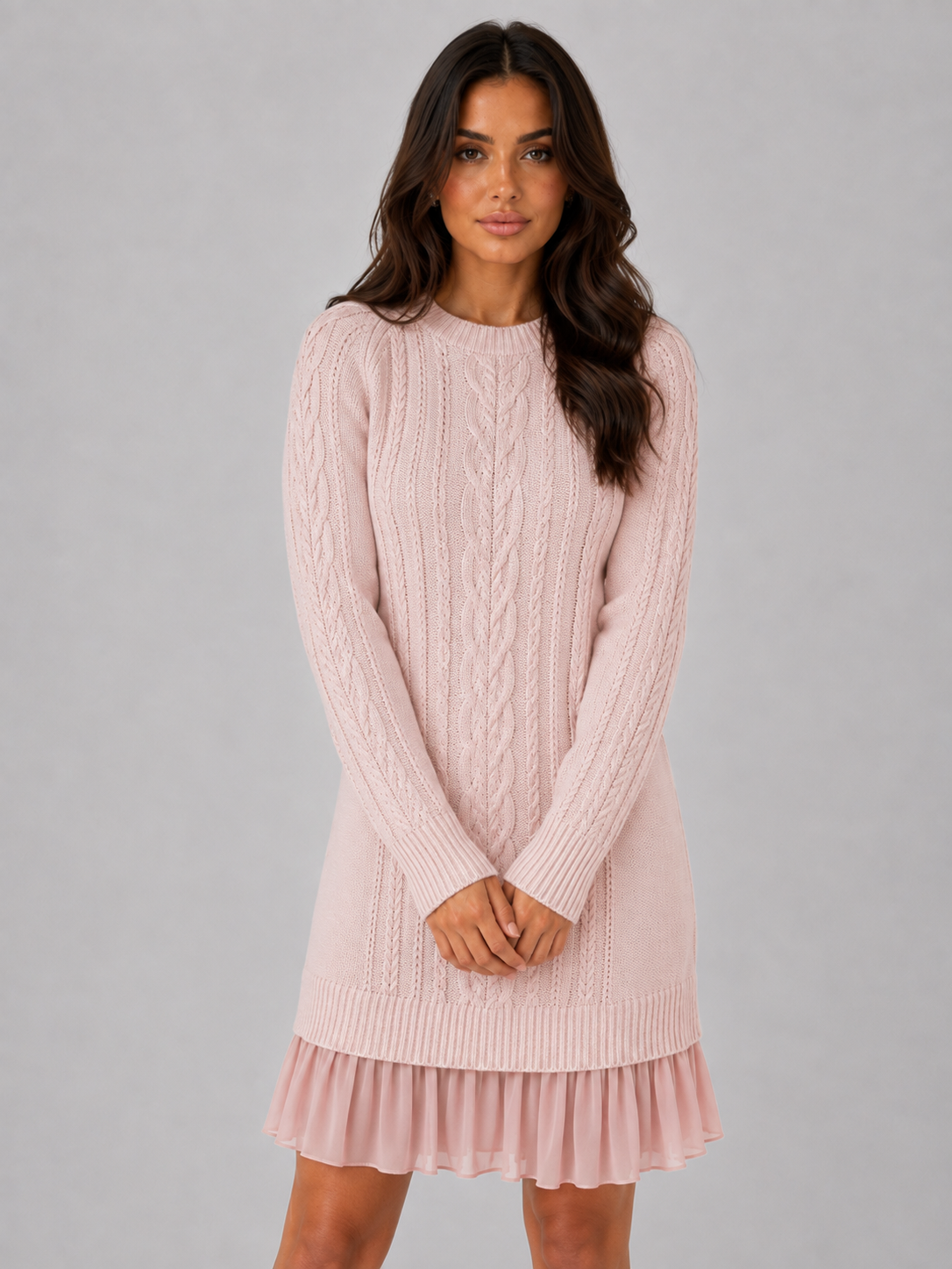 Harriet | Timeless Cable Knit Pleated Hem Winter Dress