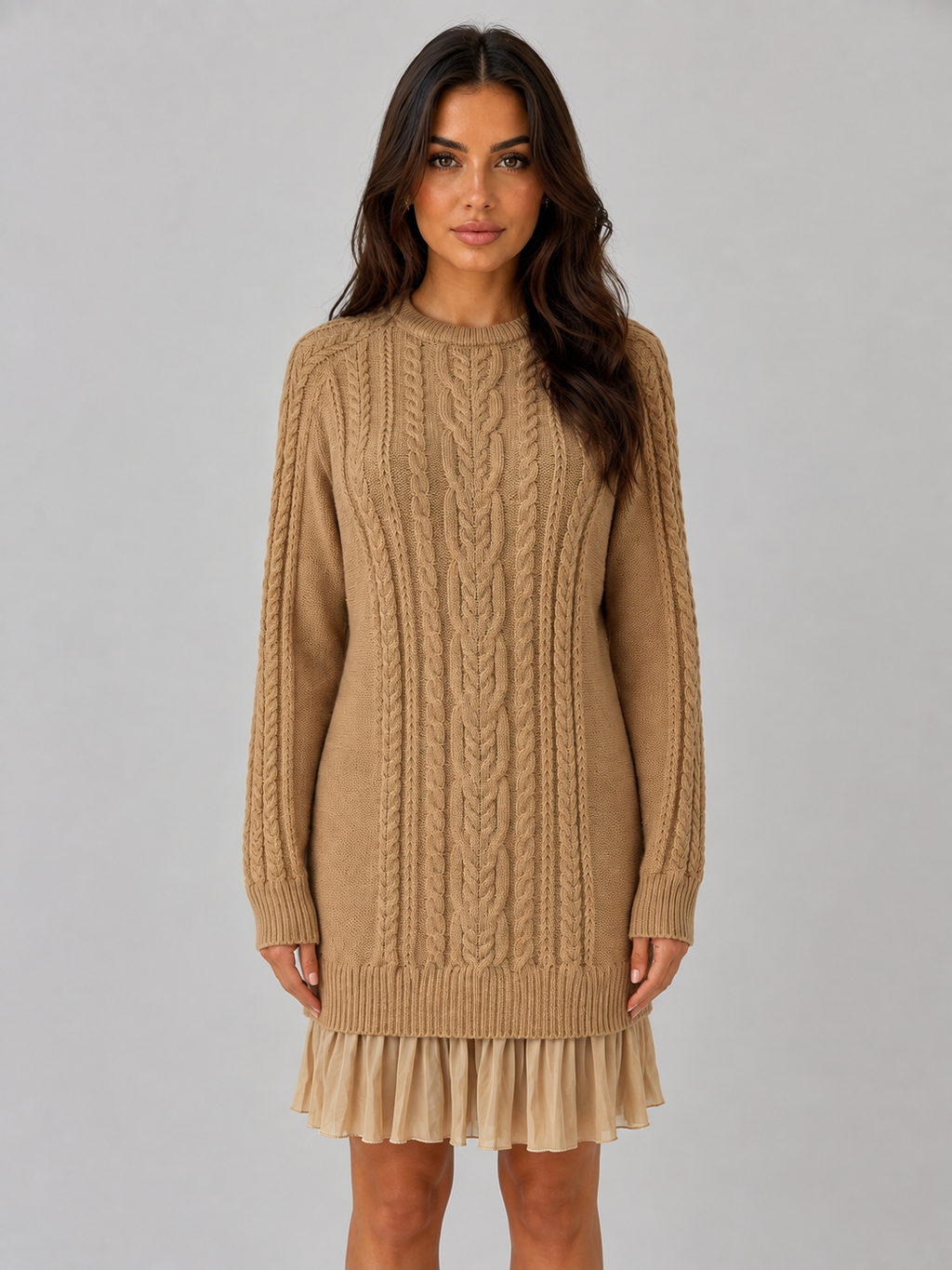 Harriet | Timeless Cable Knit Pleated Hem Winter Dress