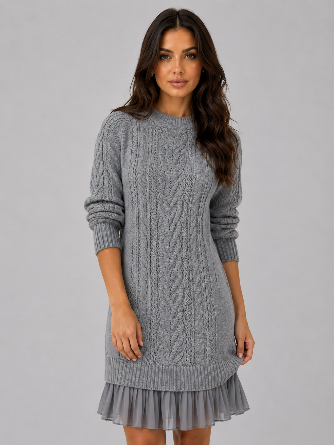 Harriet | Timeless Cable Knit Pleated Hem Winter Dress
