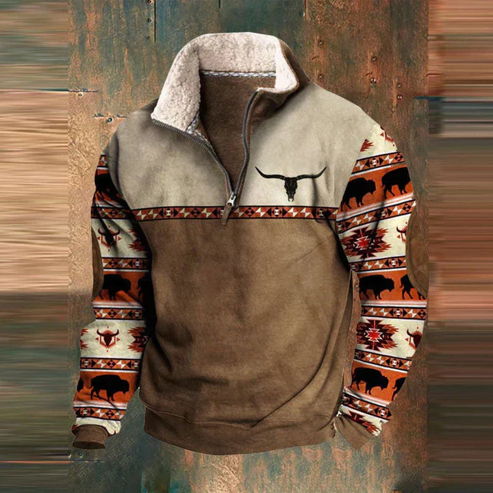 Harry | Western Print Quarter Zip Mens Fleece Jacket