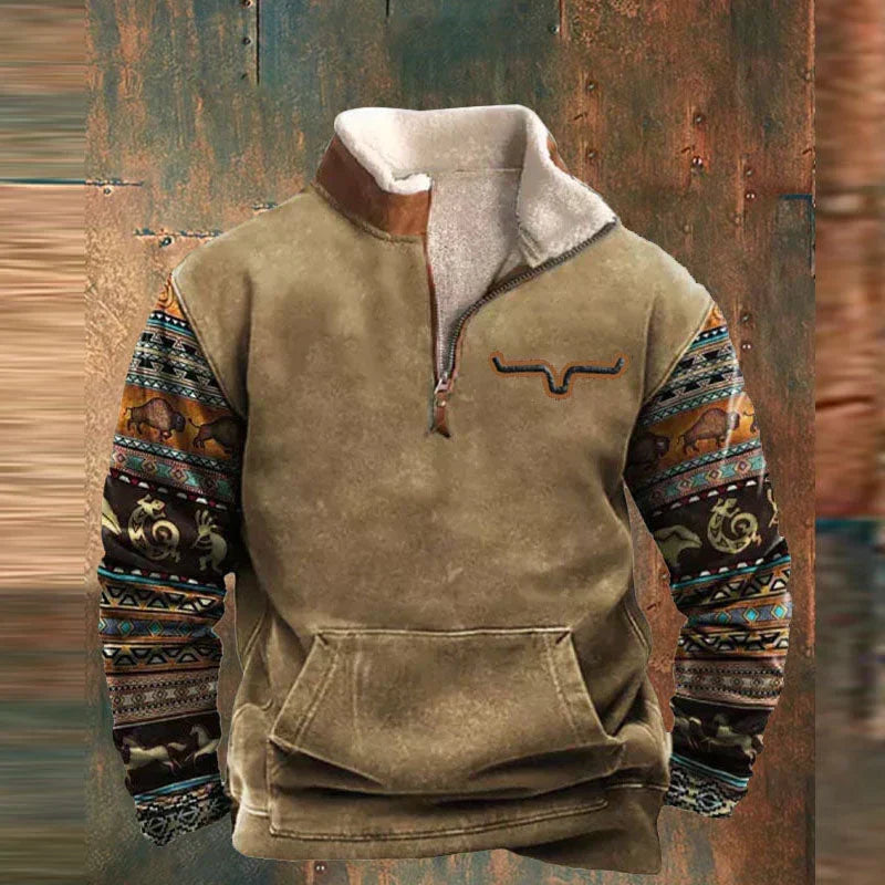 Harry | Western Print Quarter Zip Mens Fleece Jacket