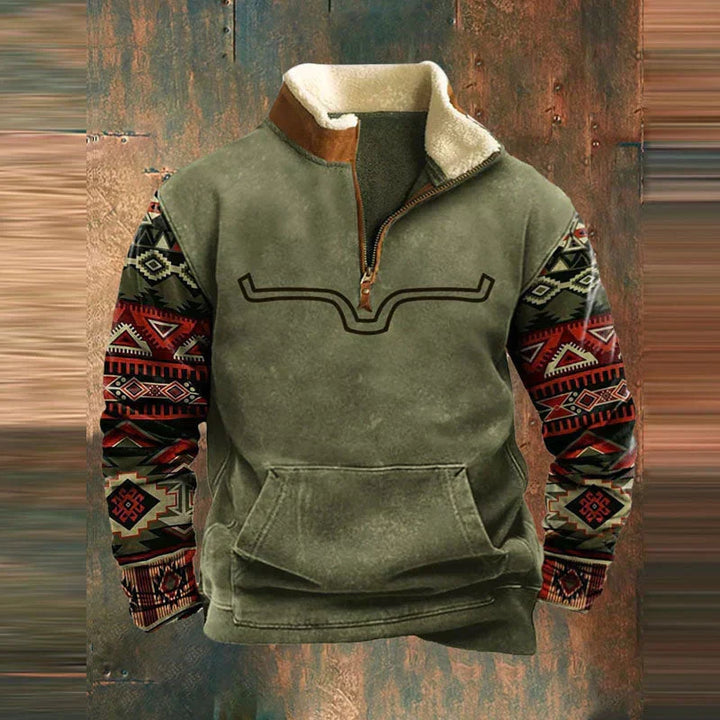 Harry | Western Print Quarter Zip Mens Fleece Jacket