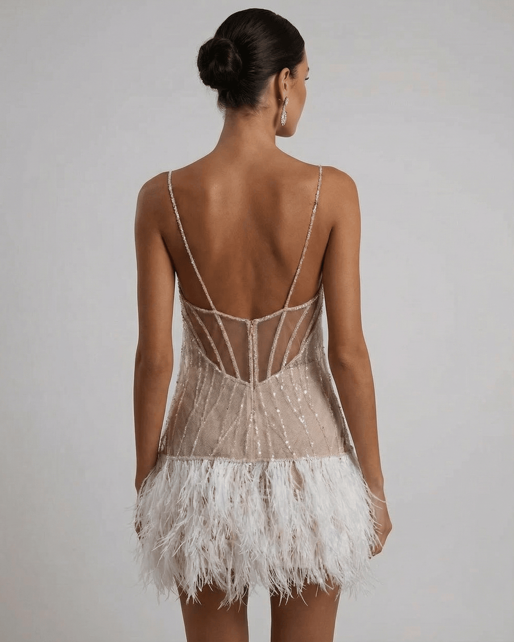 Hazel | Elegant Off-Shoulder Sequin Feather Dress with Mini Hem