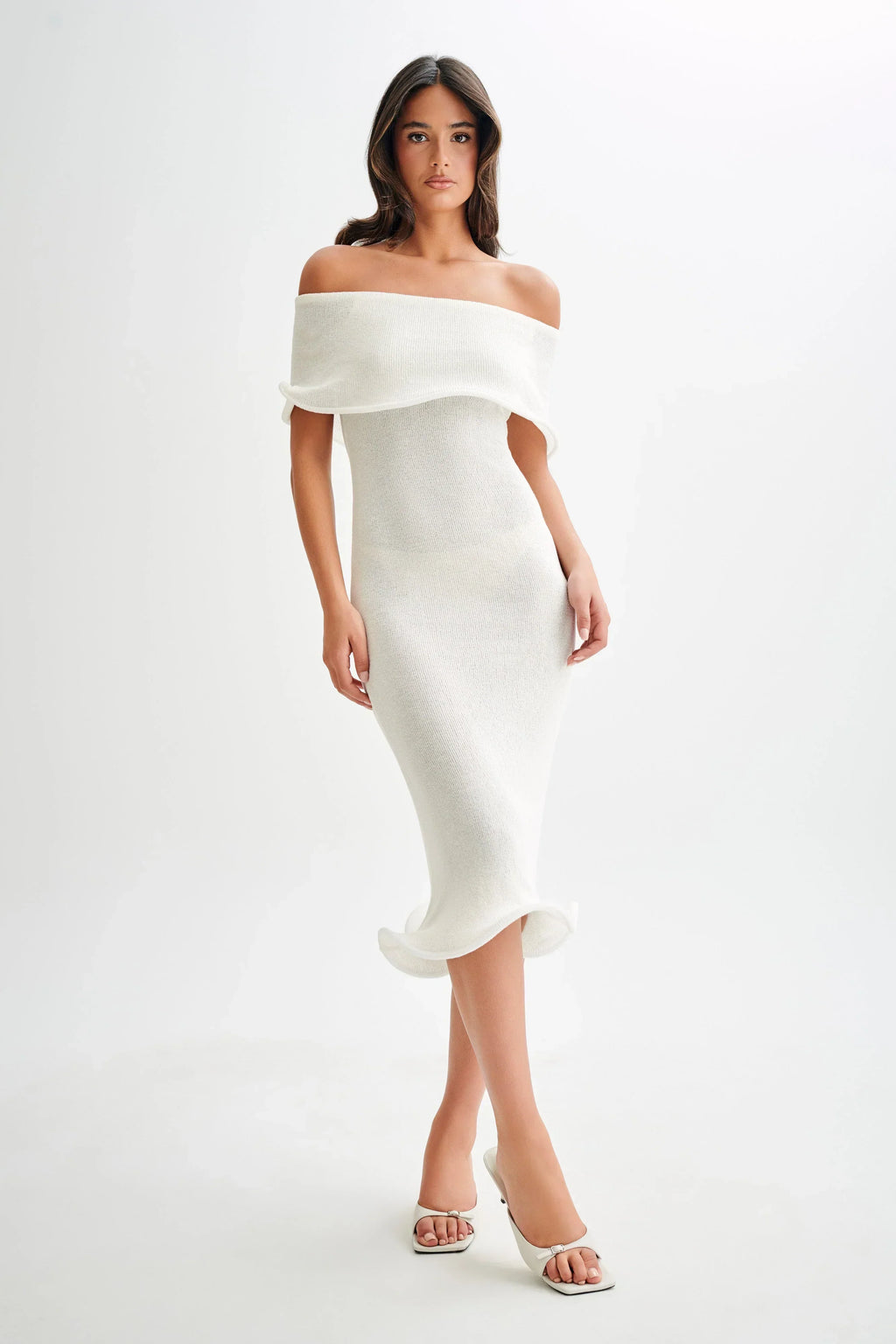 Hazel | Relaxed Off-Shoulder Ribbed Knit Jumper Dress