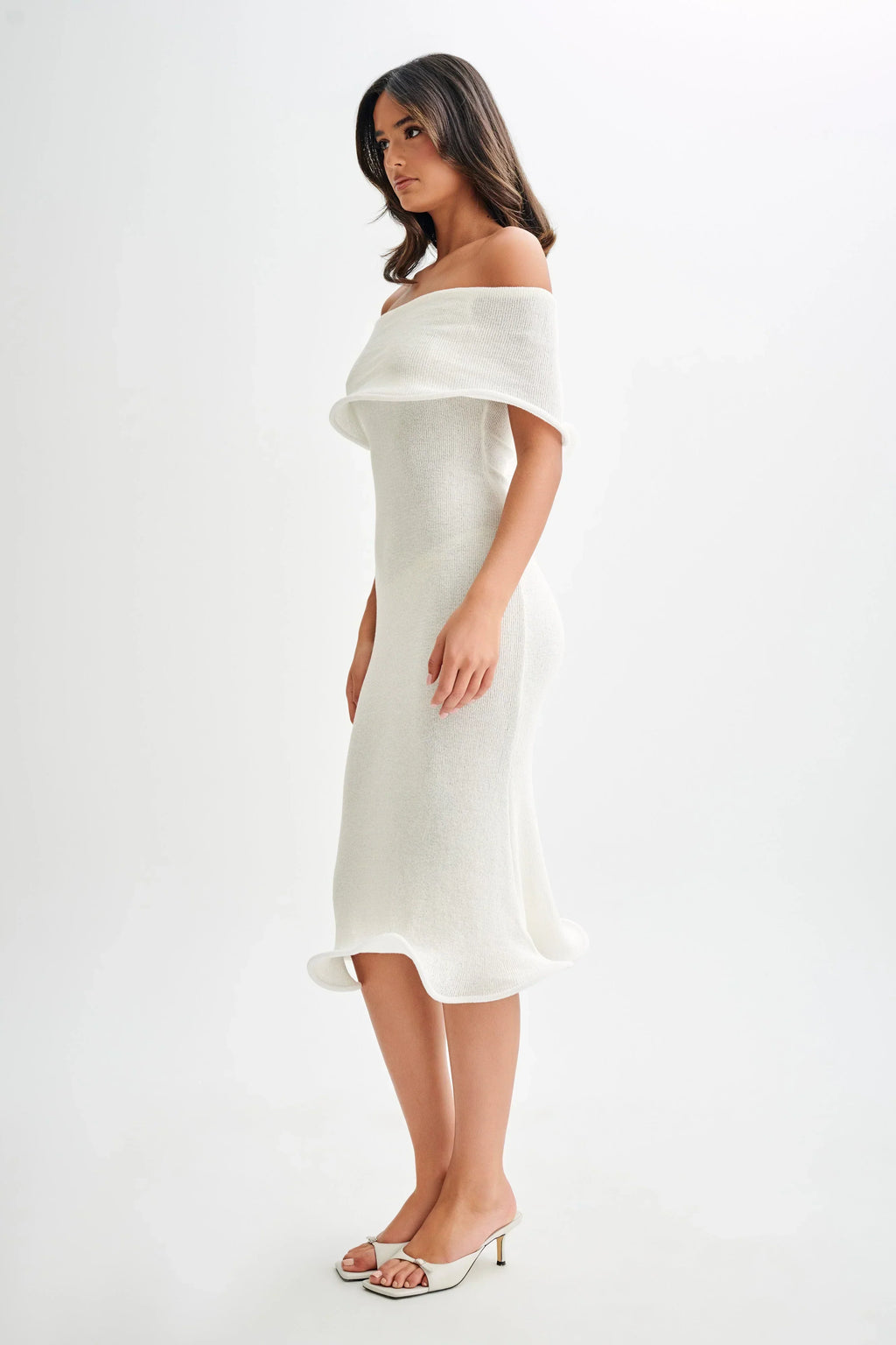 Hazel | Relaxed Off-Shoulder Ribbed Knit Jumper Dress
