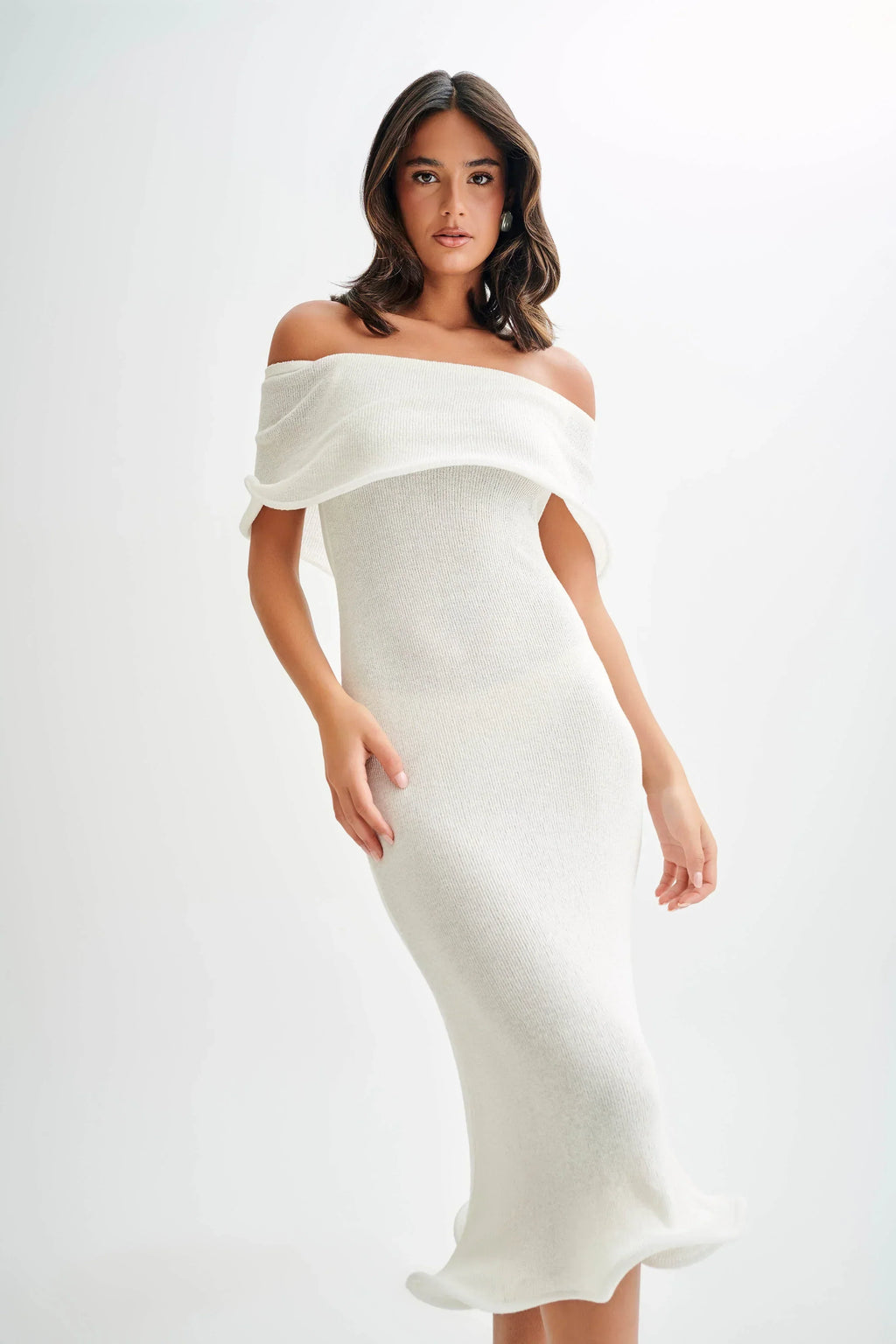 Hazel | Relaxed Off-Shoulder Ribbed Knit Jumper Dress