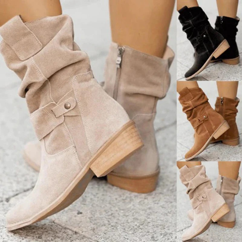 Ella | Relaxed Slouch Brown Boots with Low Heel