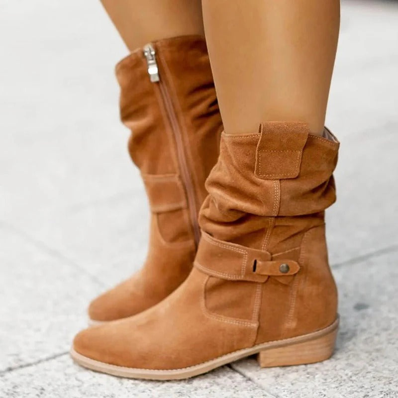 Ella | Relaxed Slouch Brown Boots with Low Heel