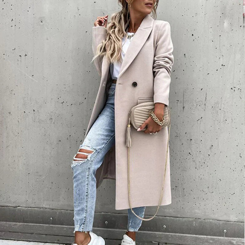 Imogen | Polished Double-Breasted Long Coat for Women