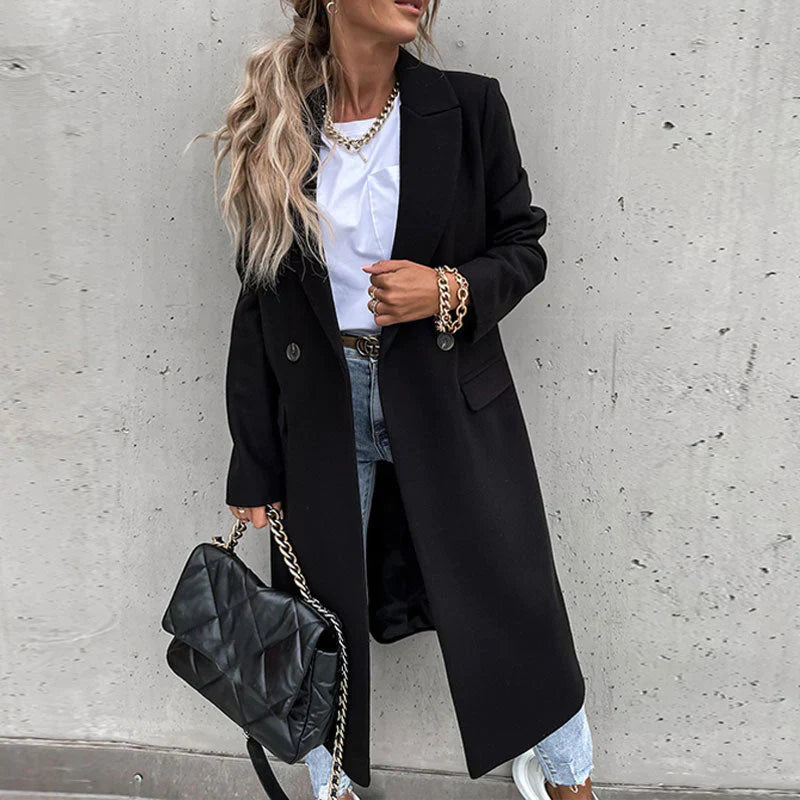 Imogen | Polished Double-Breasted Long Coat for Women