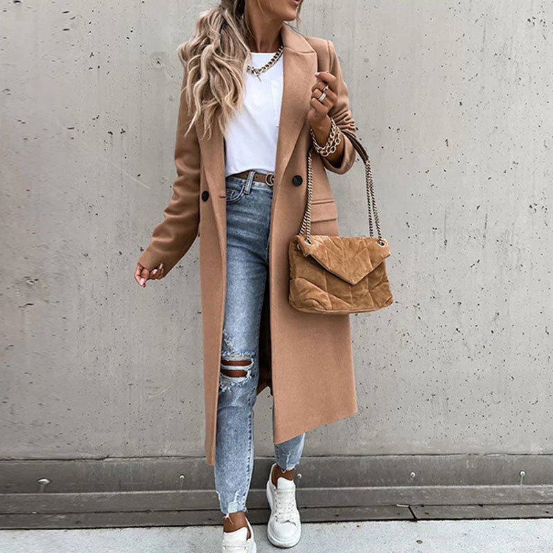Imogen | Polished Double-Breasted Long Coat for Women