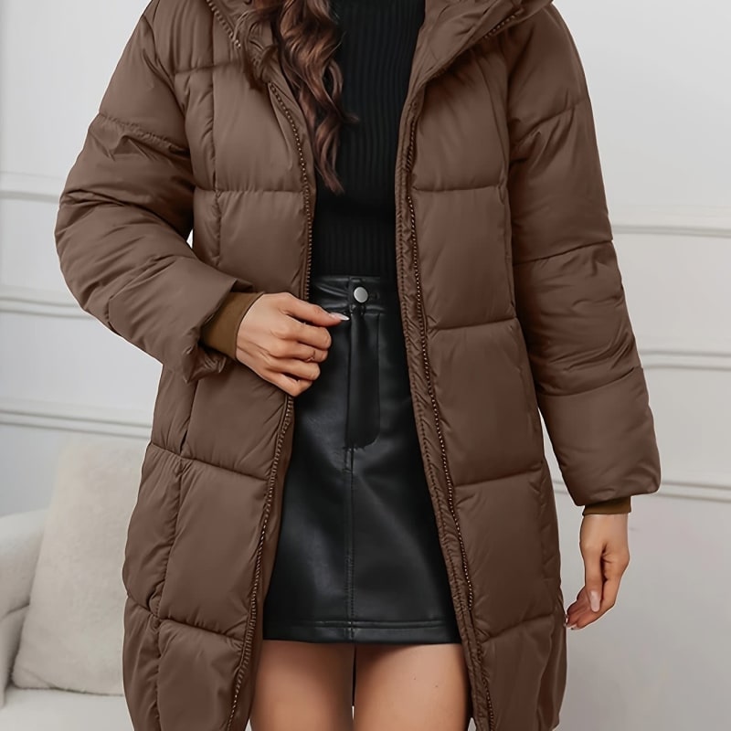 Iris | Cosy Hooded Longline Plus Size Puffer Coat