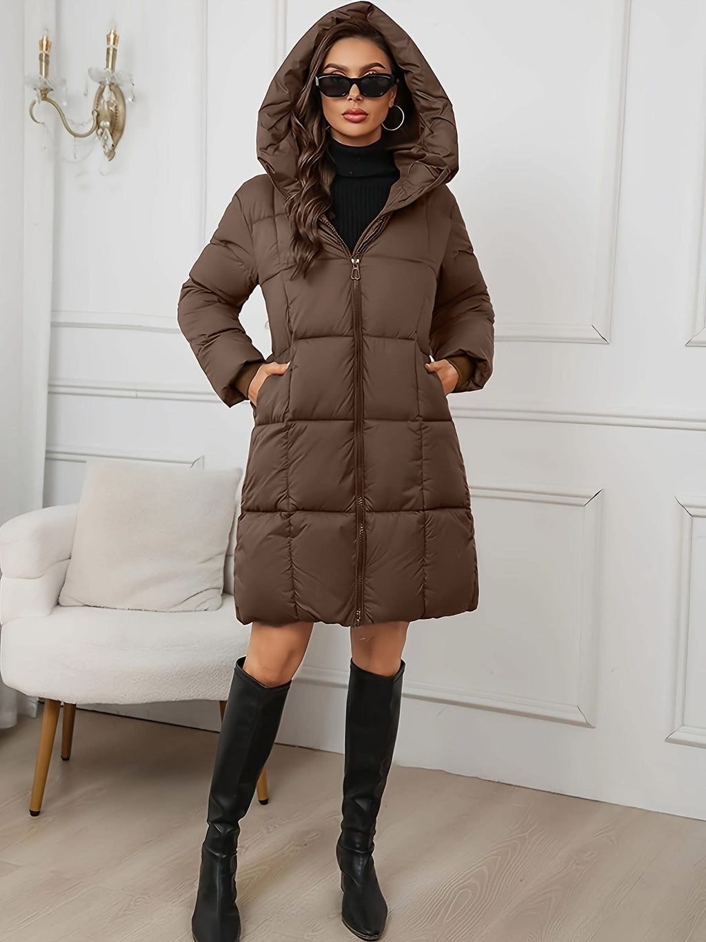 Iris | Cosy Hooded Longline Plus Size Puffer Coat