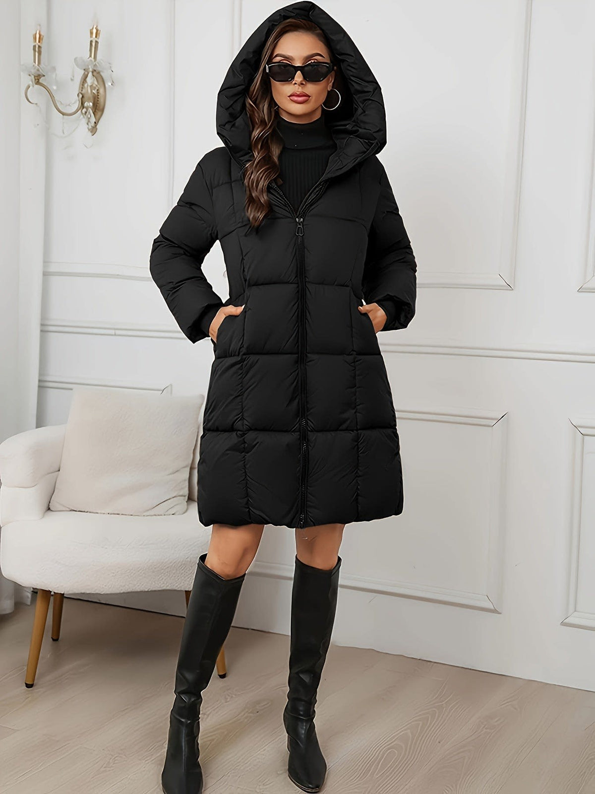Iris | Cosy Hooded Longline Plus Size Puffer Coat
